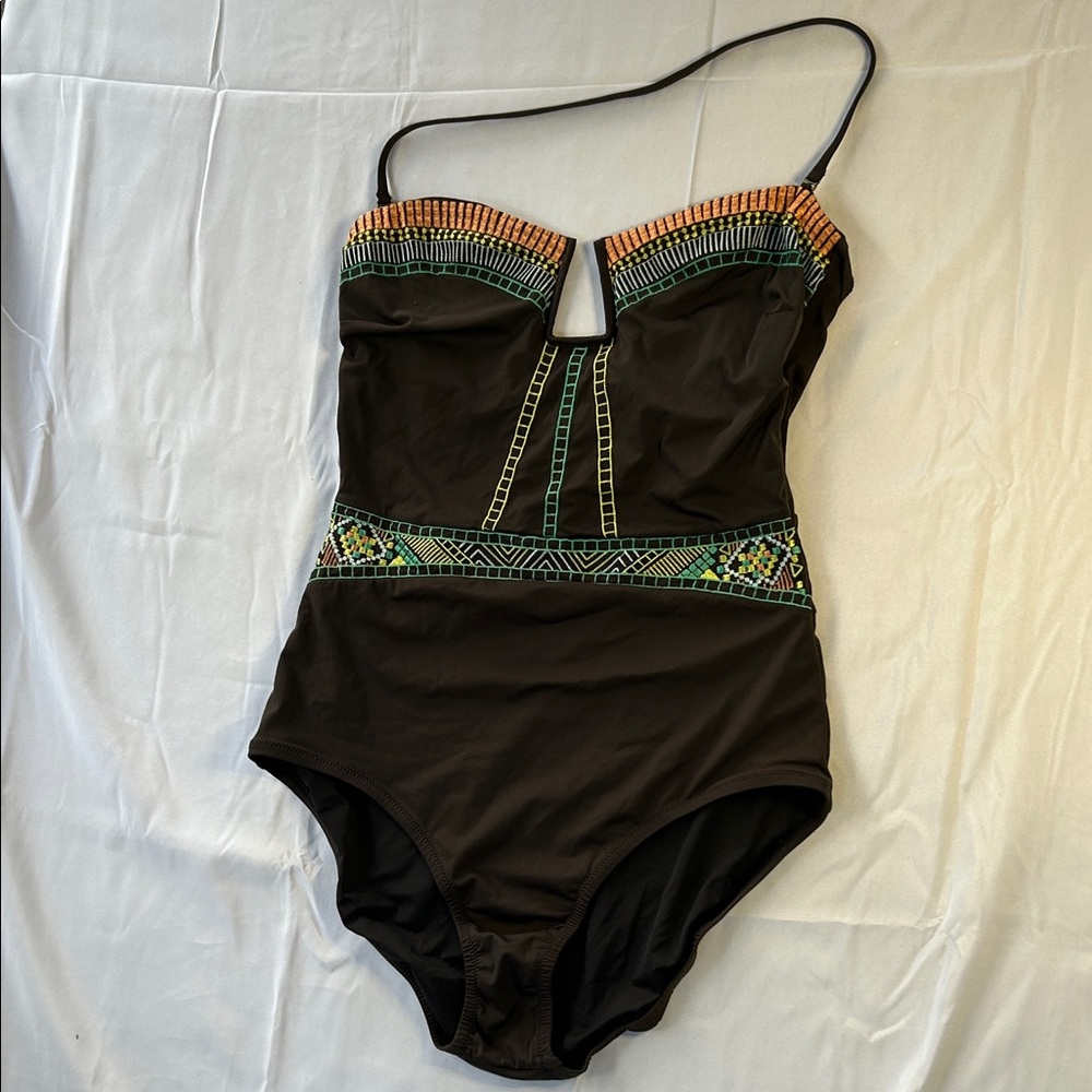Nanette Lepore Brown with colorful details. Mayan Rivera One Piece Swimsuit - Picture 2 of 14